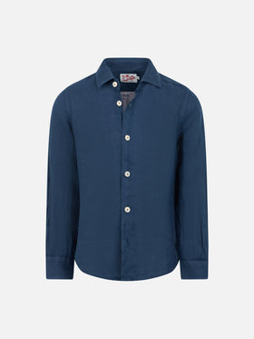 Kid navy blue linen shirt Agnes - MC2 Saint Barth
