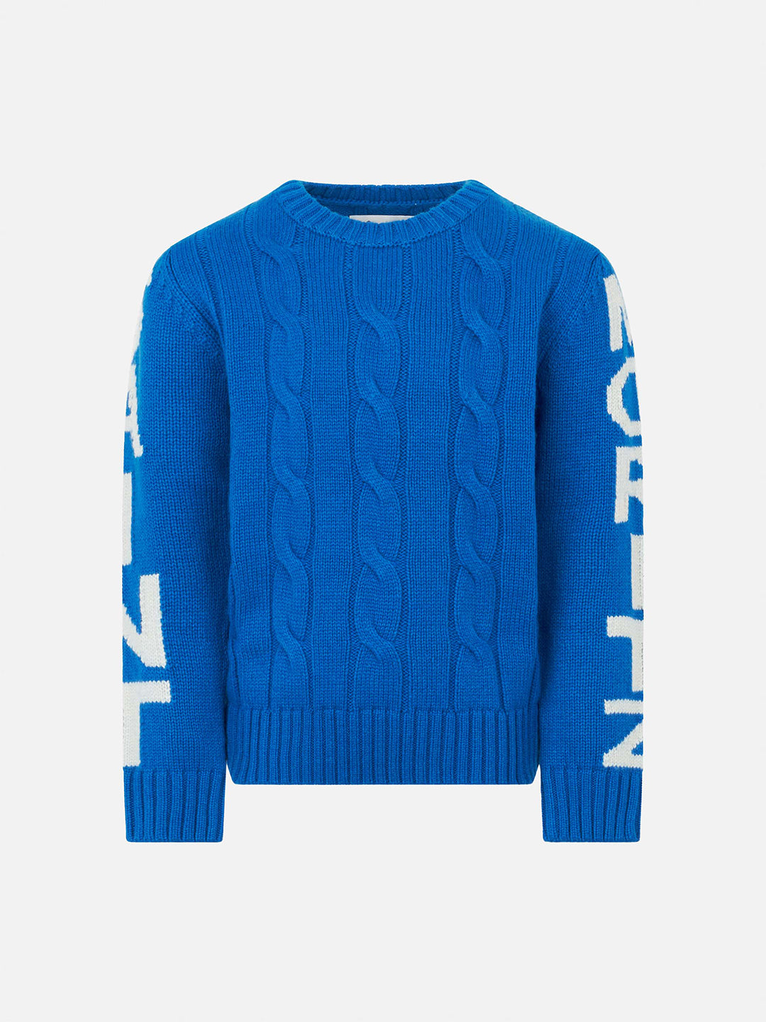 Boy bluette cable knit sweater Bergen Jr. with Saint Moritz jacquard