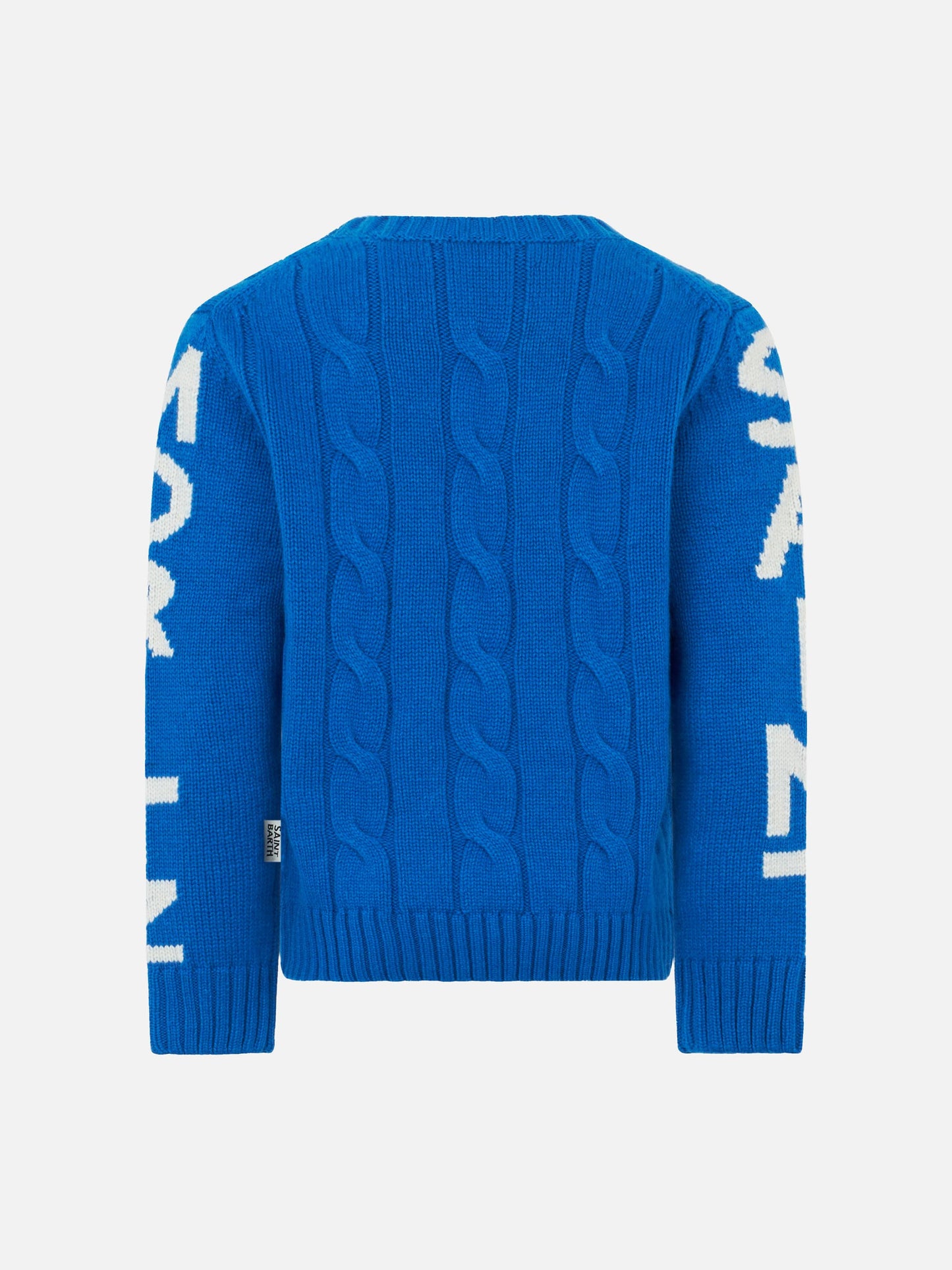 Boy bluette cable knit sweater Bergen Jr. with Saint Moritz jacquard