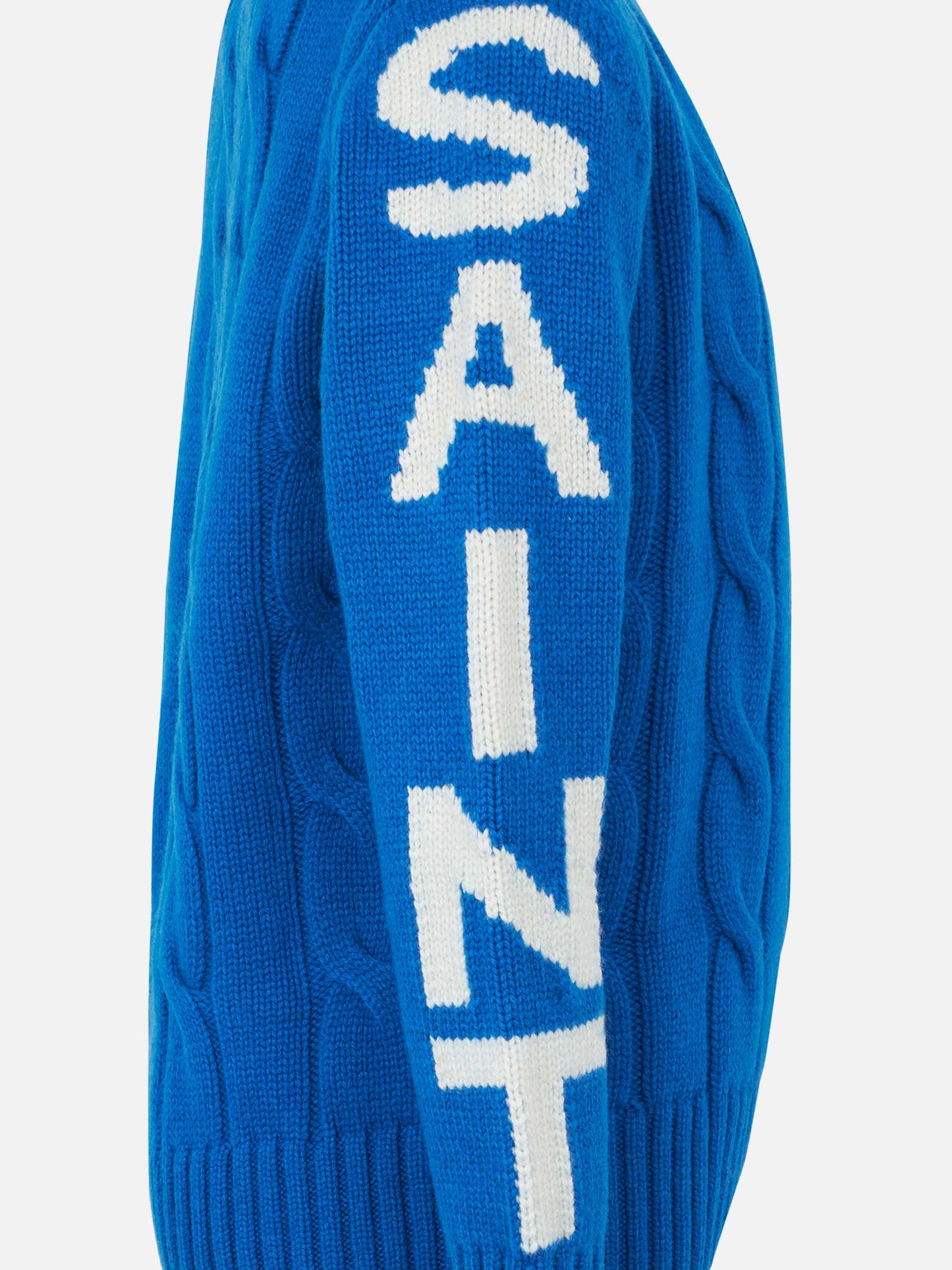 Boy bluette cable knit sweater Bergen Jr. with Saint Moritz jacquard