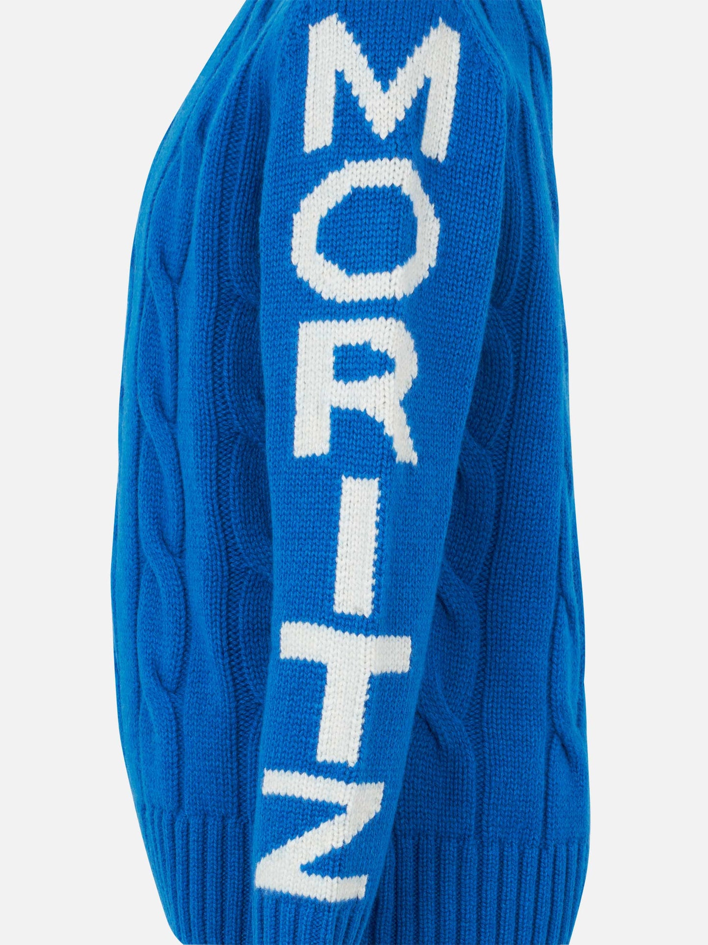 Boy bluette cable knit sweater Bergen Jr. with Saint Moritz jacquard