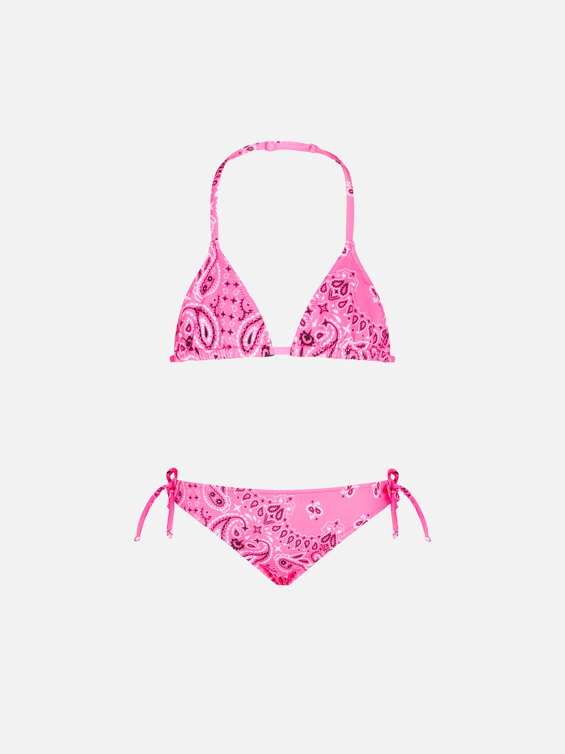 Girl triangle bikini with fluo pink bandanna print - MC2 Saint Barth