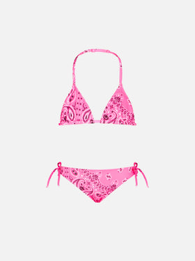 Girl triangle bikini with fluo pink bandanna print - MC2 Saint Barth