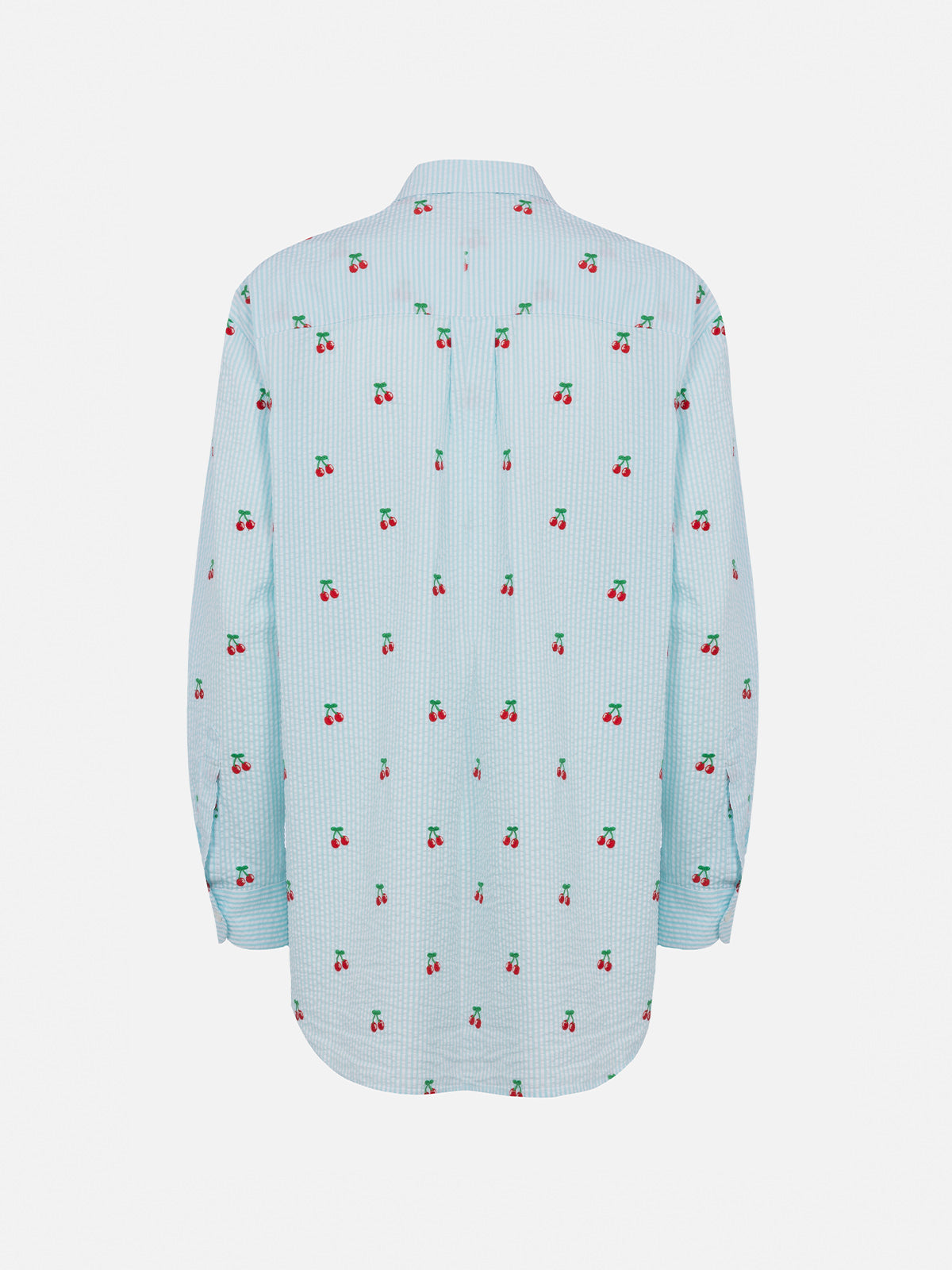 Woman seersucker cotton shirt Brigitte with cherry patches