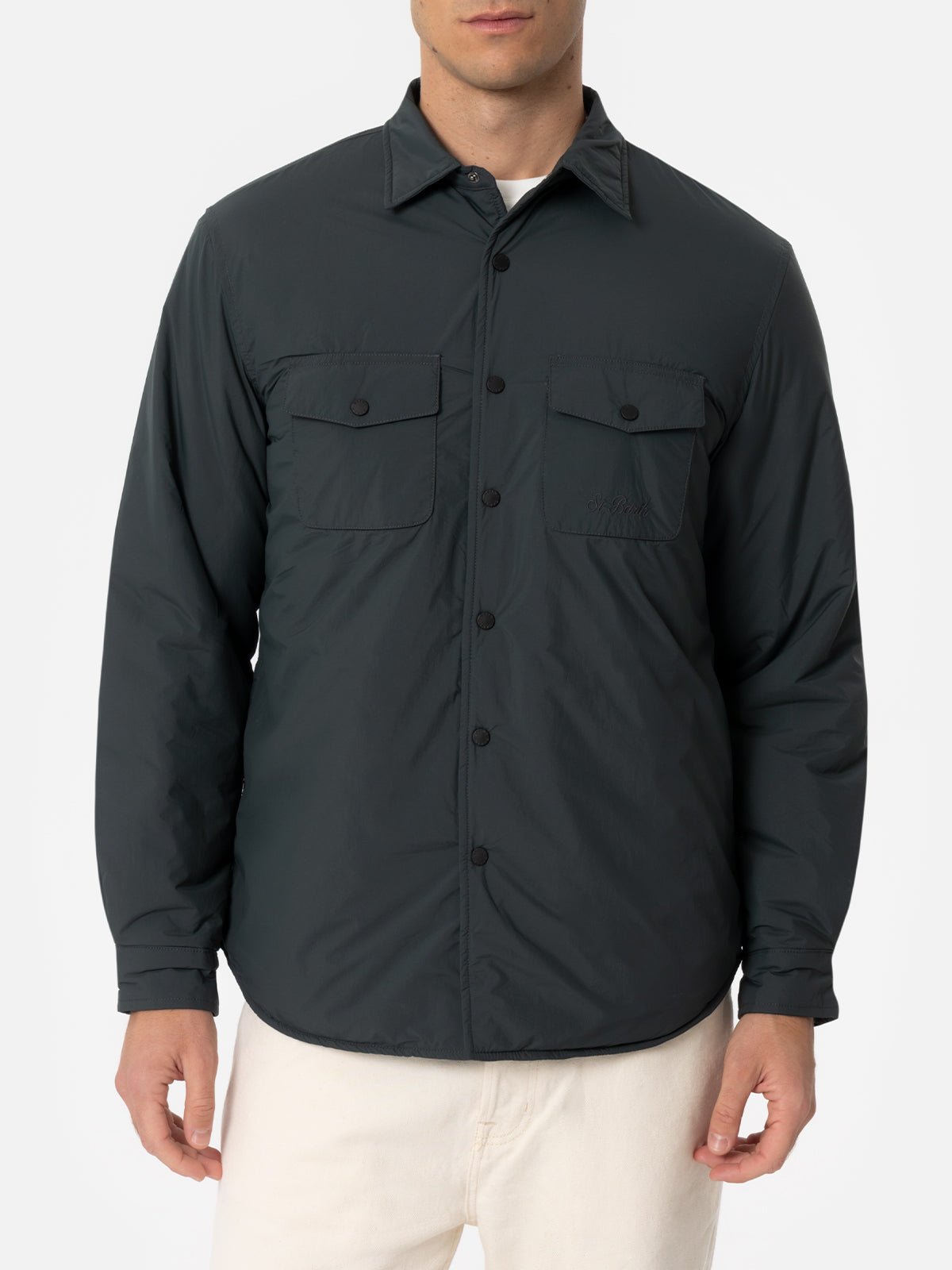 Man British green overshirt Chalet with St. Barth embroidery - MC2 Saint Barth