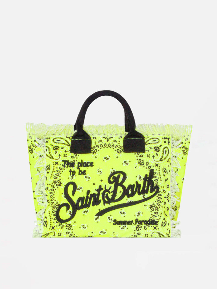 Colette cotton canvas bag with fluo yellow bandanna print - MC2 Saint Barth