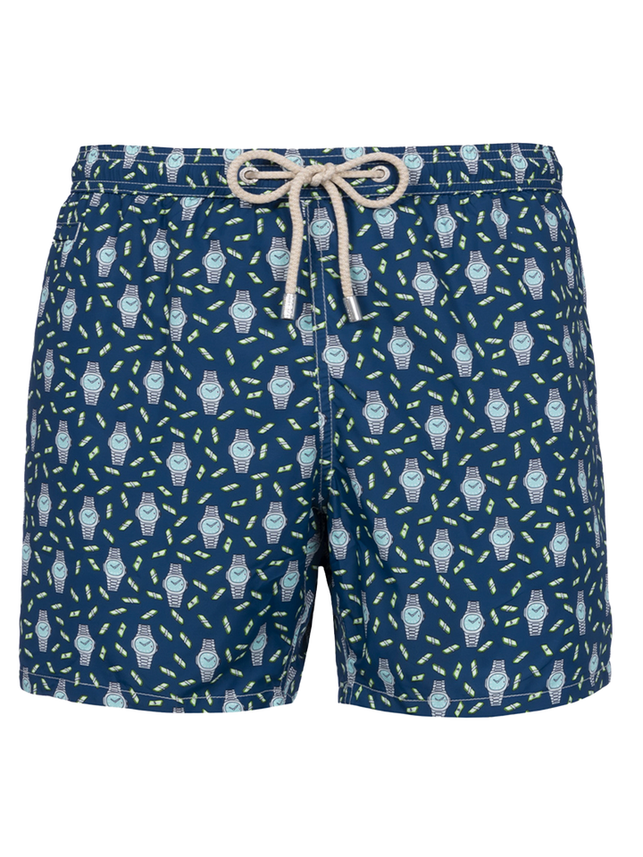 Man lightweight fabric swim-shorts Lighting Micro Fantasy with watches print - MC2 Saint Barth