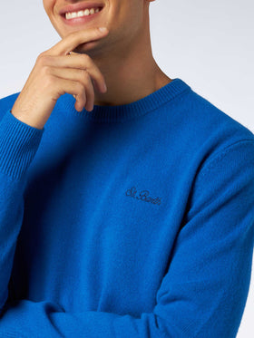 Man crewneck bluette sweater with St. Barth embroidery - MC2 Saint Barth