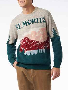 Man crewneck donegal sweater with St. Moritz postcard jacquard - MC2 Saint Barth