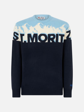 Man crewneck sweater with St. Moritz postcard jacquard - MC2 Saint Barth
