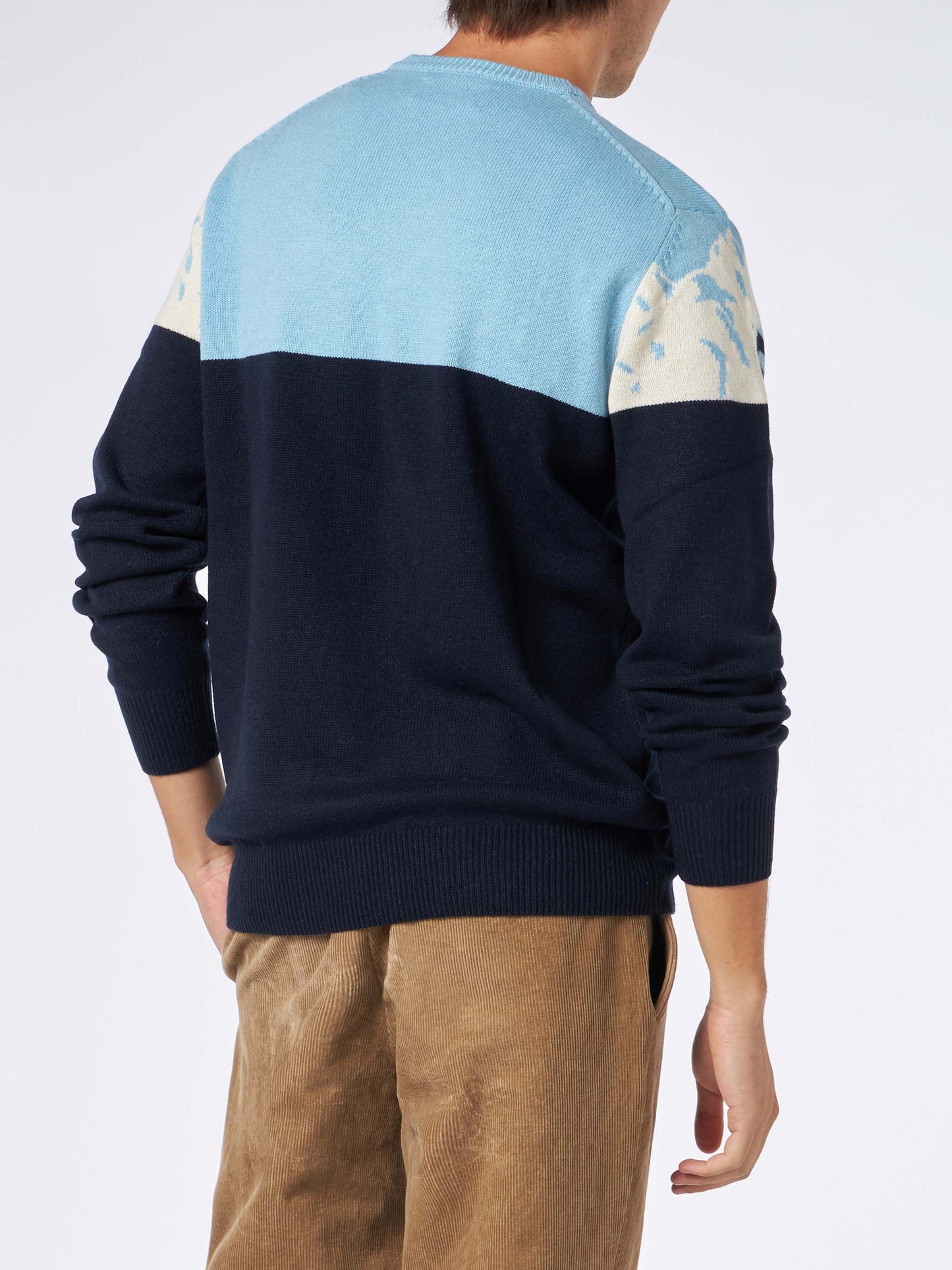 Herren-Rundhalspullover mit St. Moritz-Postkarten-Jacquard