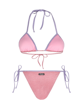 Woman pink lurex triangle bikini Leah Marielle with piping - MC2 Saint Barth