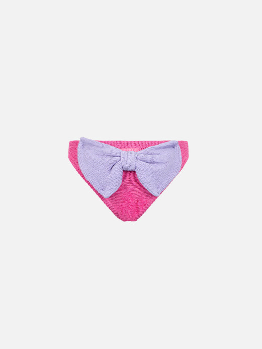Girl pink crinkle swim briefs Madame with bow - MC2 Saint Barth