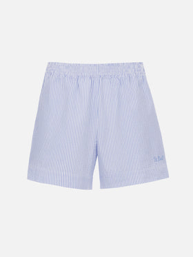 Meave seersucker cotton pull-up shorts with light blue striped print - MC2 Saint Barth