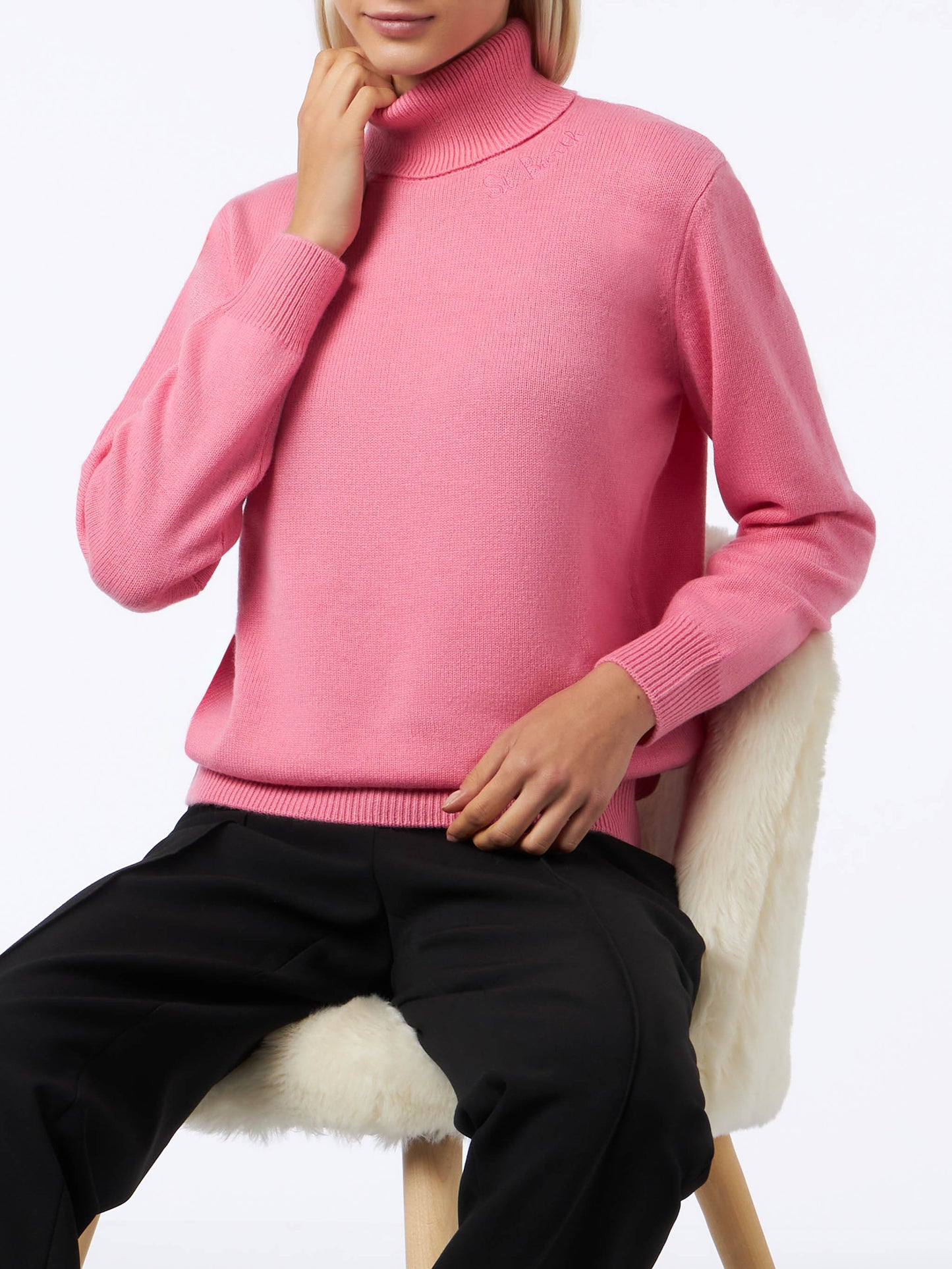 Rosa Rollkragenpullover Moody aus Kaschmirmischung für Damen