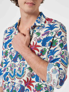 Man navy blue linen shirt Pamplona with flower print - MC2 Saint Barth