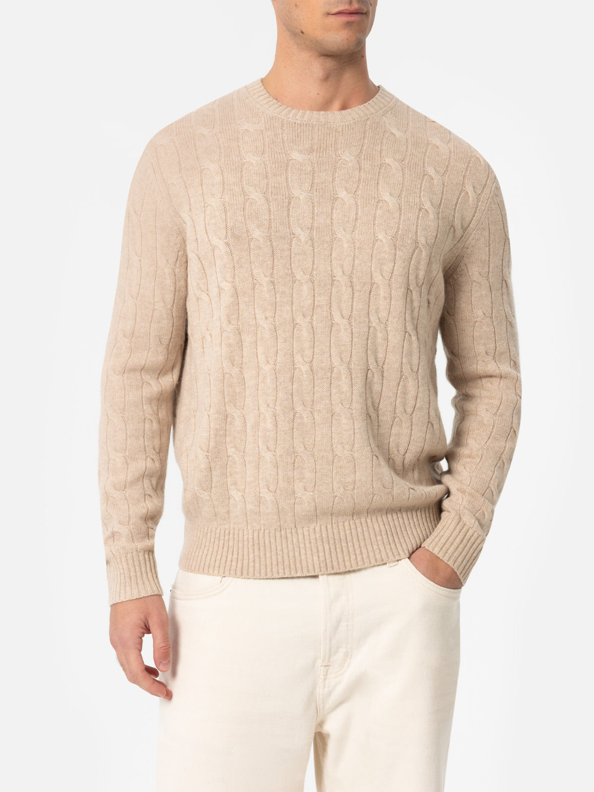 Cashmere Jumper Cashmere Pullover Mann Man Beige Cable-knit