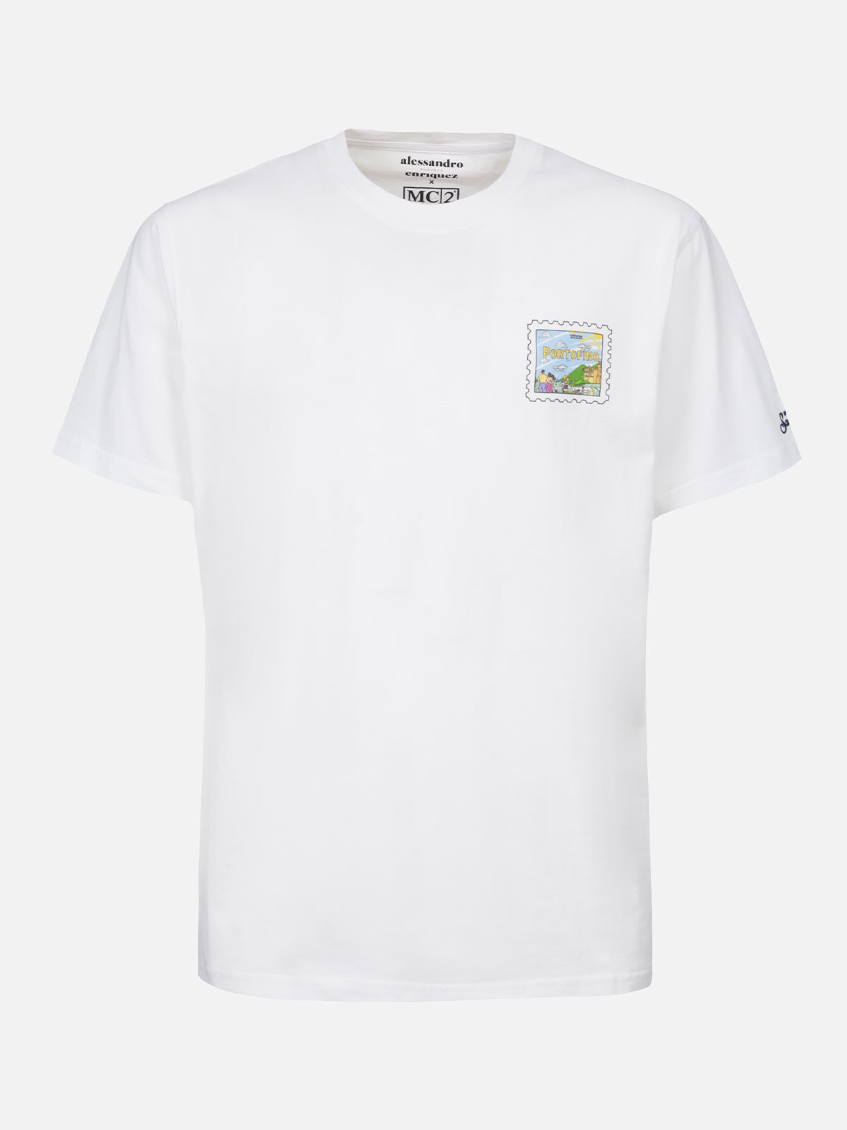 Man cotton t-shirt with Portofino postcard front and back print | ALESSANDRO ENRIQUEZ SPECIAL EDITION - MC2 Saint Barth