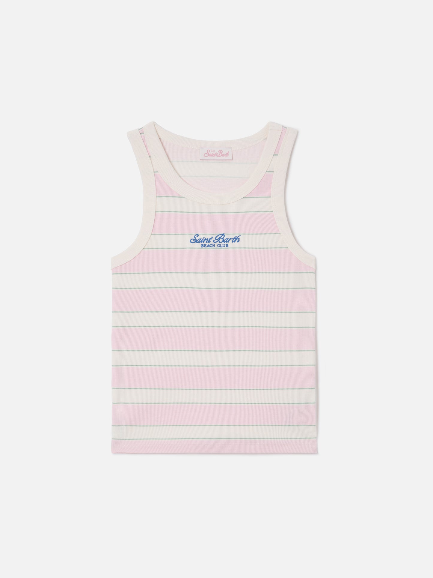 Canottiera Ada a righe rosa con ricamo beach club