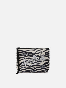 Aline Pouch in wool-effect fabric with zebra print