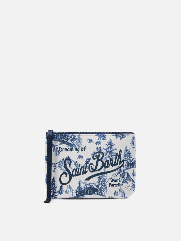 Pochette Aline effetto lana con stampa toile de jouy