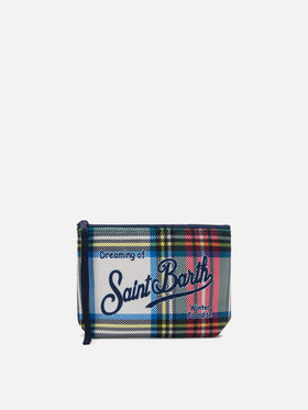 Pochette Aline effetto lana con stampa tartan bianca