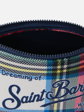 Pochette Aline effetto lana con stampa tartan bianca