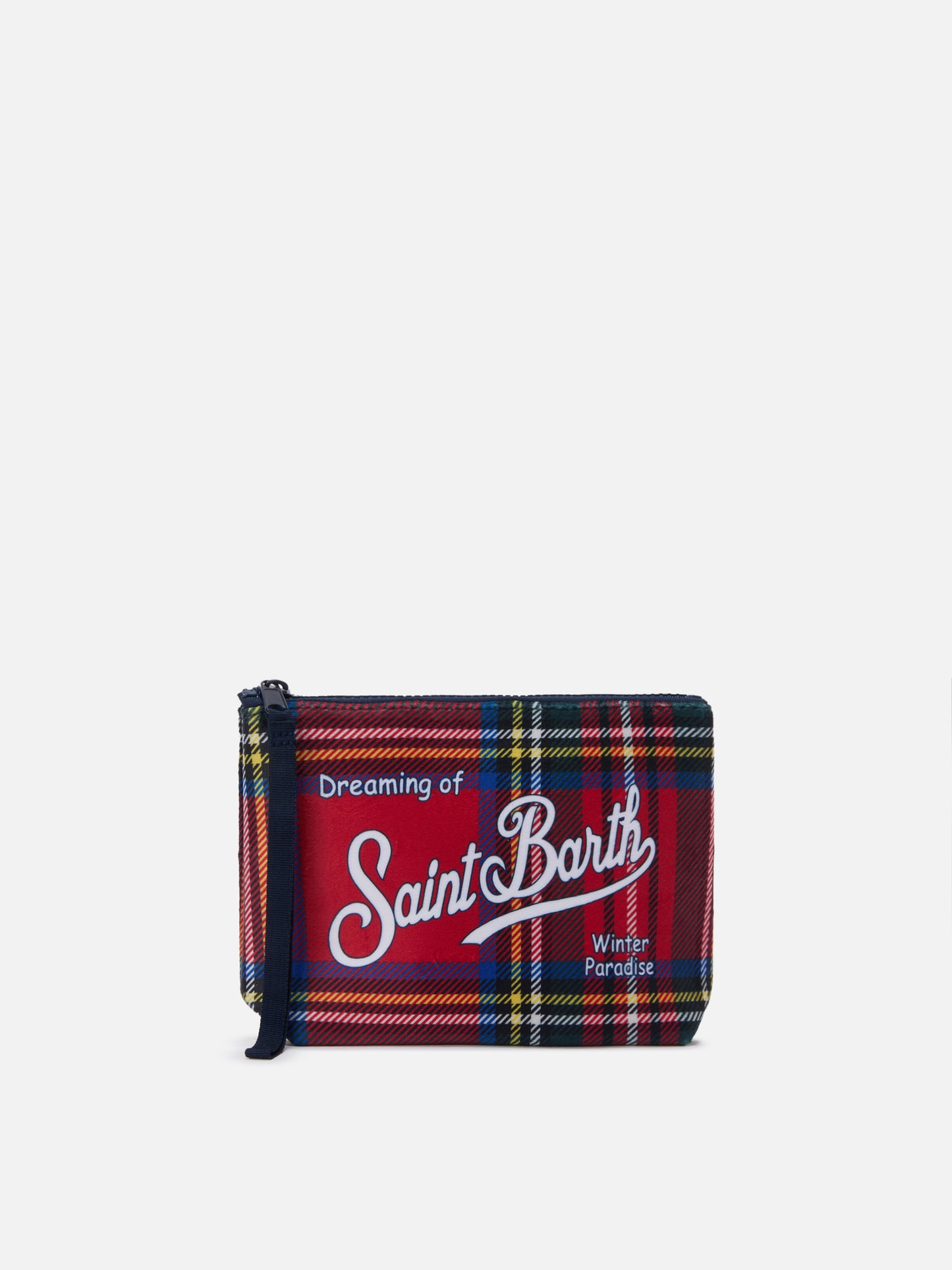 Pochette Aline effetto lana con stampa tartan rossa