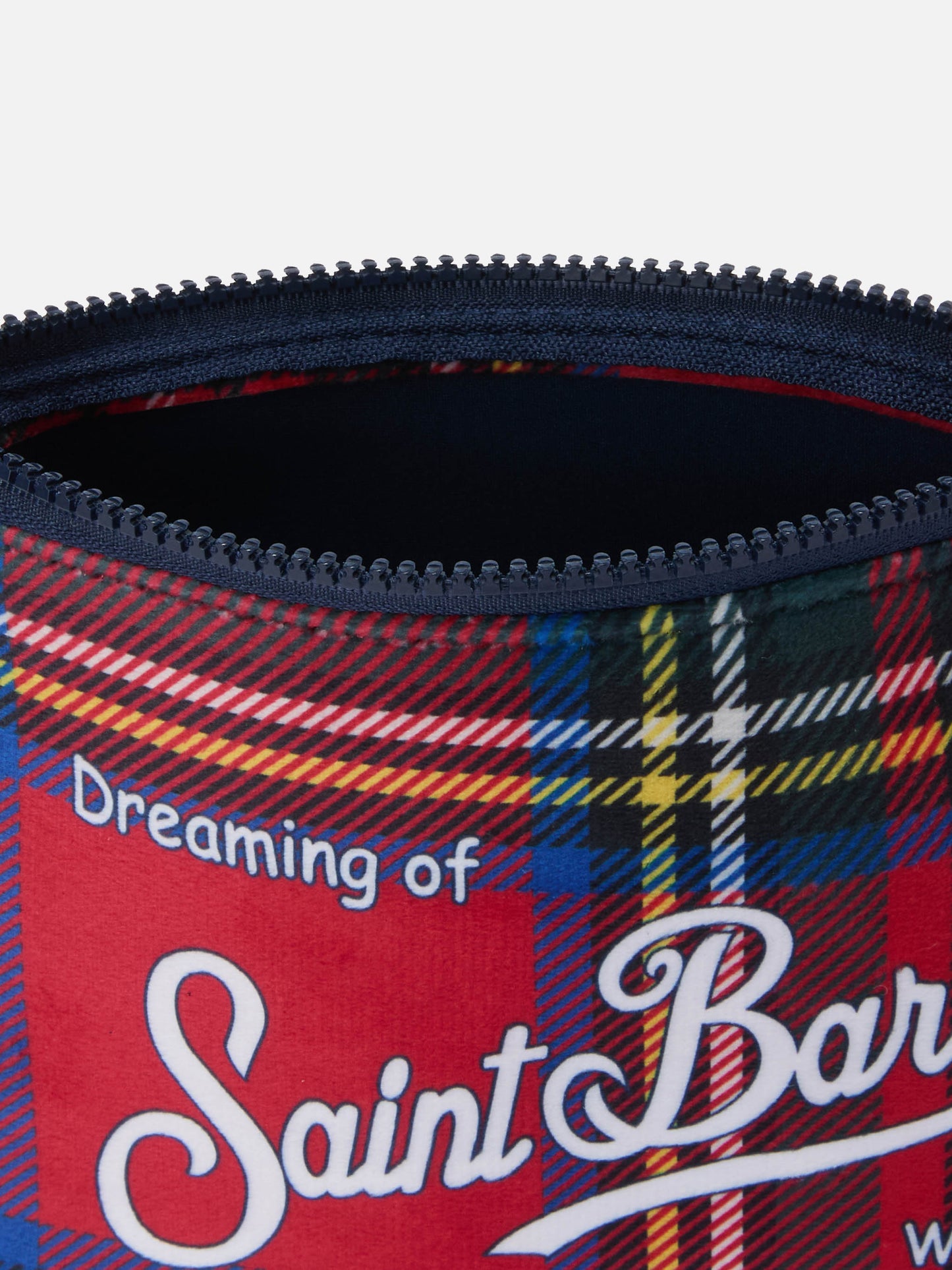 Pochette Aline effetto lana con stampa tartan rossa