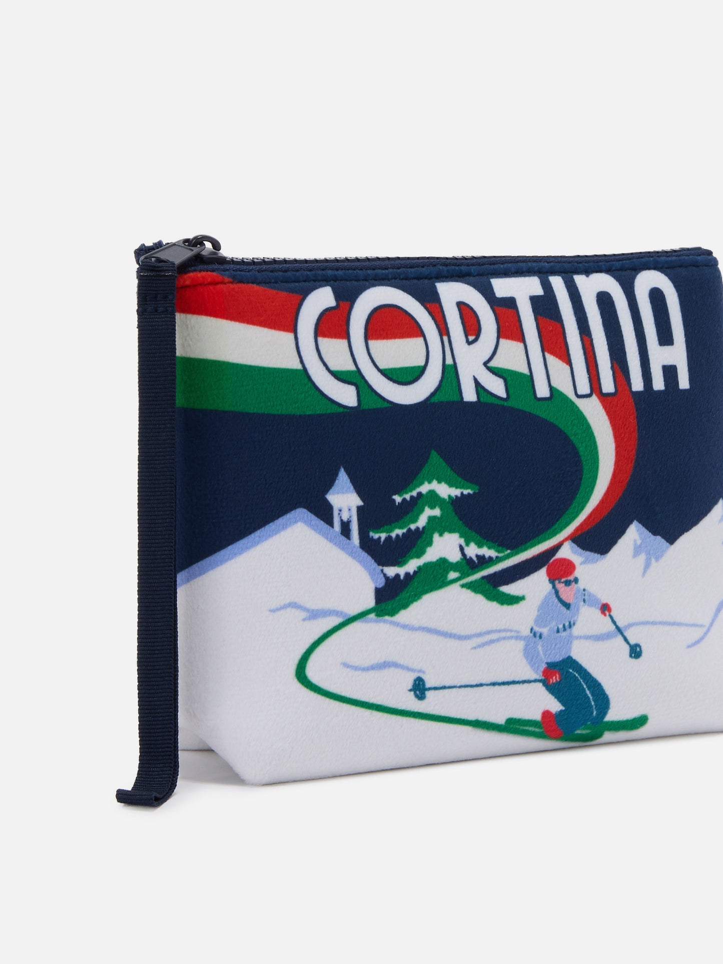 Aline Pouch in wool-effect fabric with Cortina skiers print