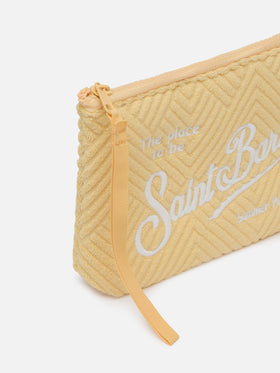 Pochette Aline in spugna gialla con motivo check embossed