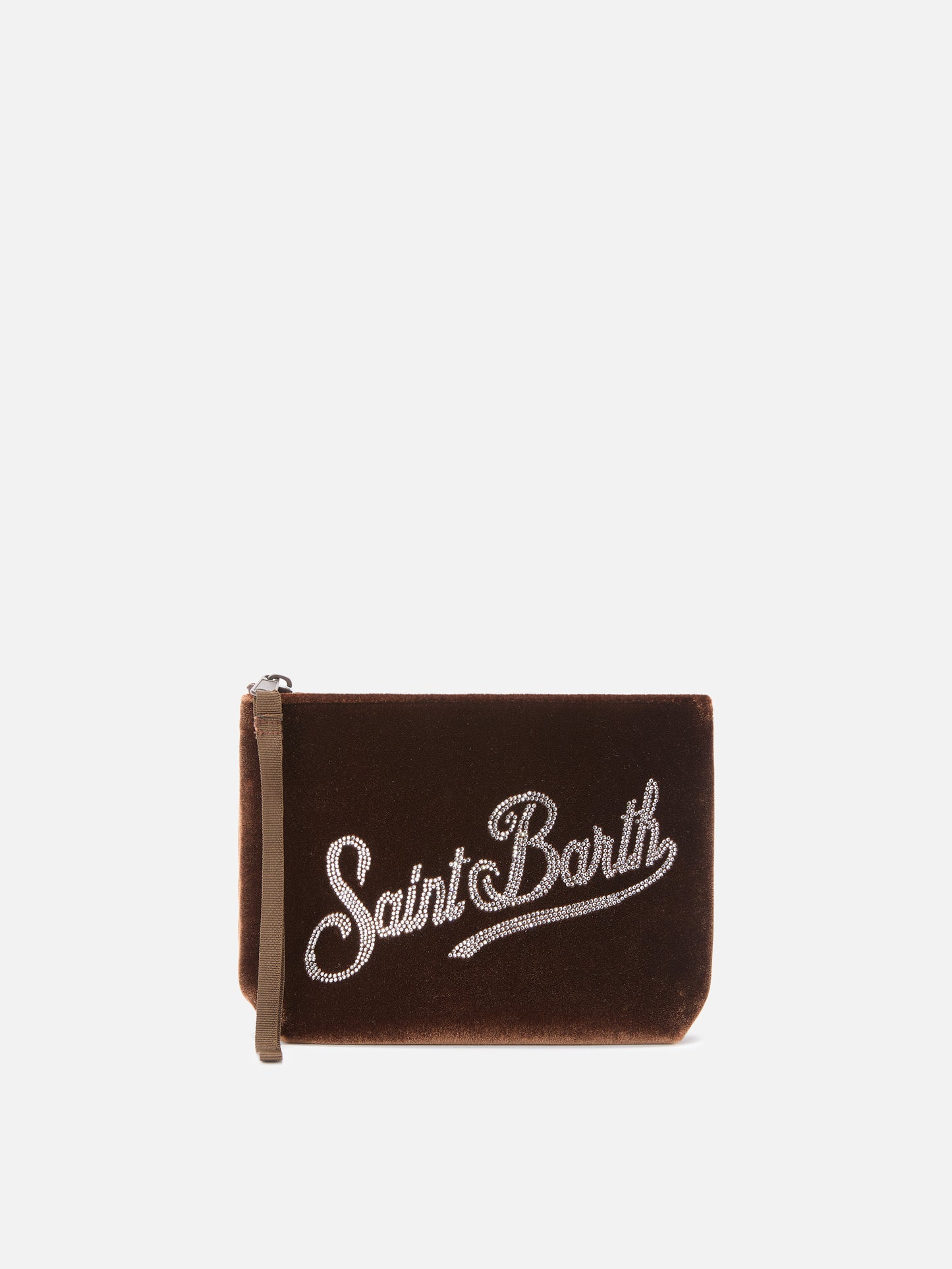 Aline Velvet Pouch in camel velvet with rhinestones