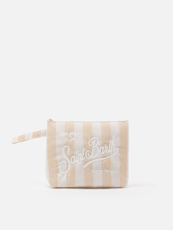 Aline Soft L cotton linen pochette with striped print