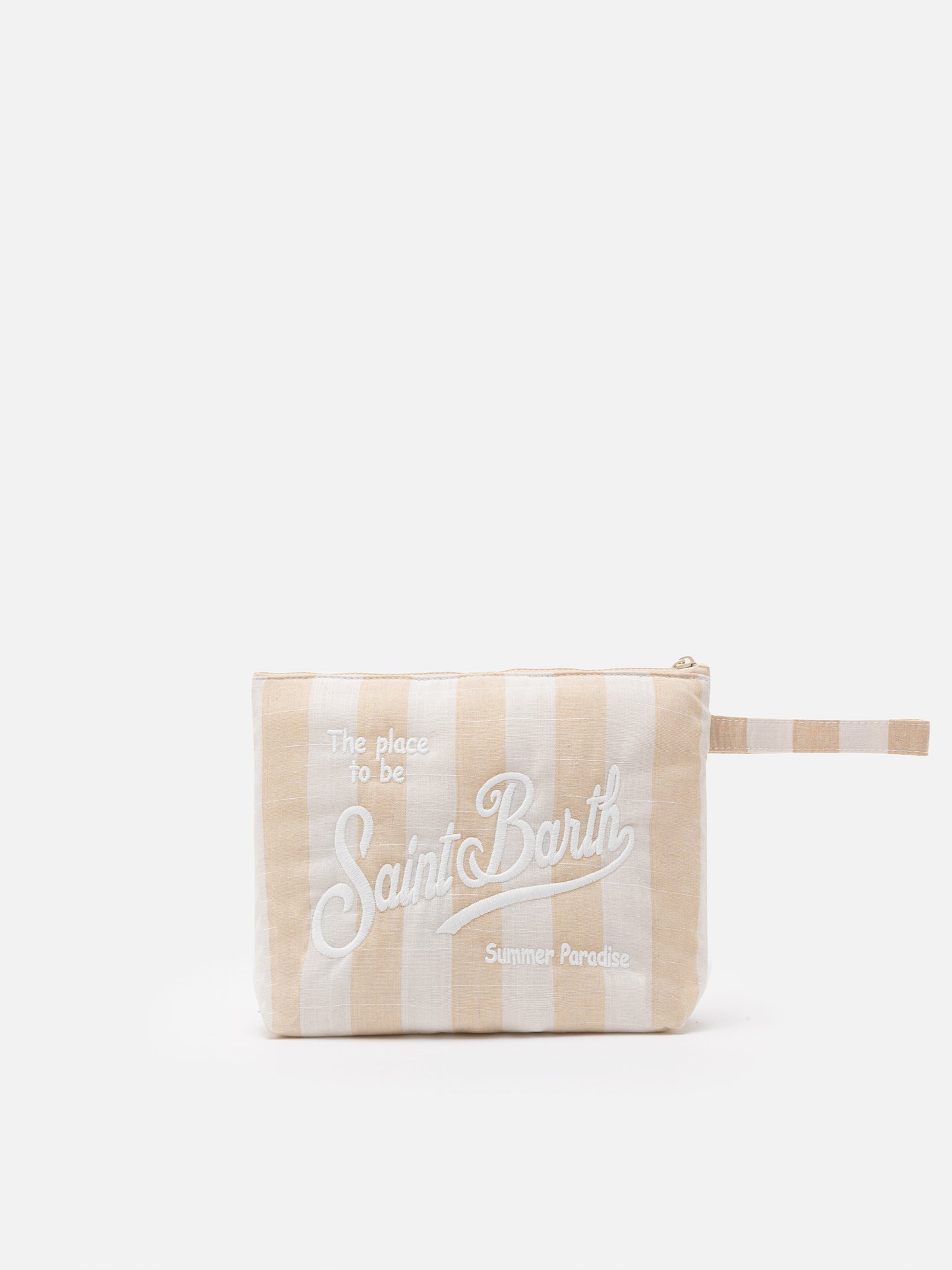 Aline Soft L Pochette aus Baumwollleinen mit Streifenprint