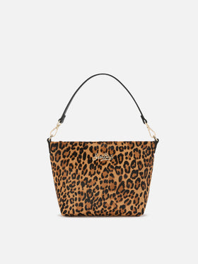 Aline Shoulder Bag in brushed leather and leopard-print calf hair