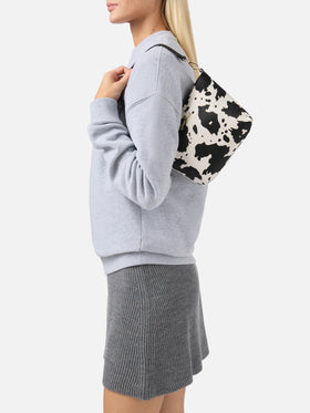 Aline Shoulder Bag in brushed leather and cow-print calf hair