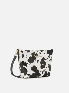 Aline Shoulder Bag in brushed leather and cow-print calf hair