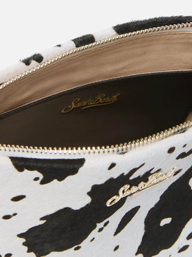 Aline Shoulder Bag in brushed leather and cow-print calf hair