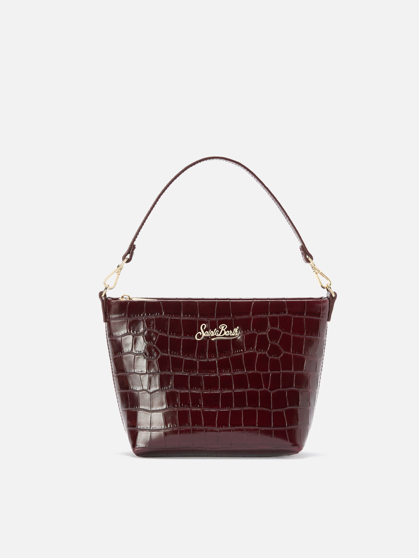 Aline Shoulder Bag in crocodile-print bordeaux leather