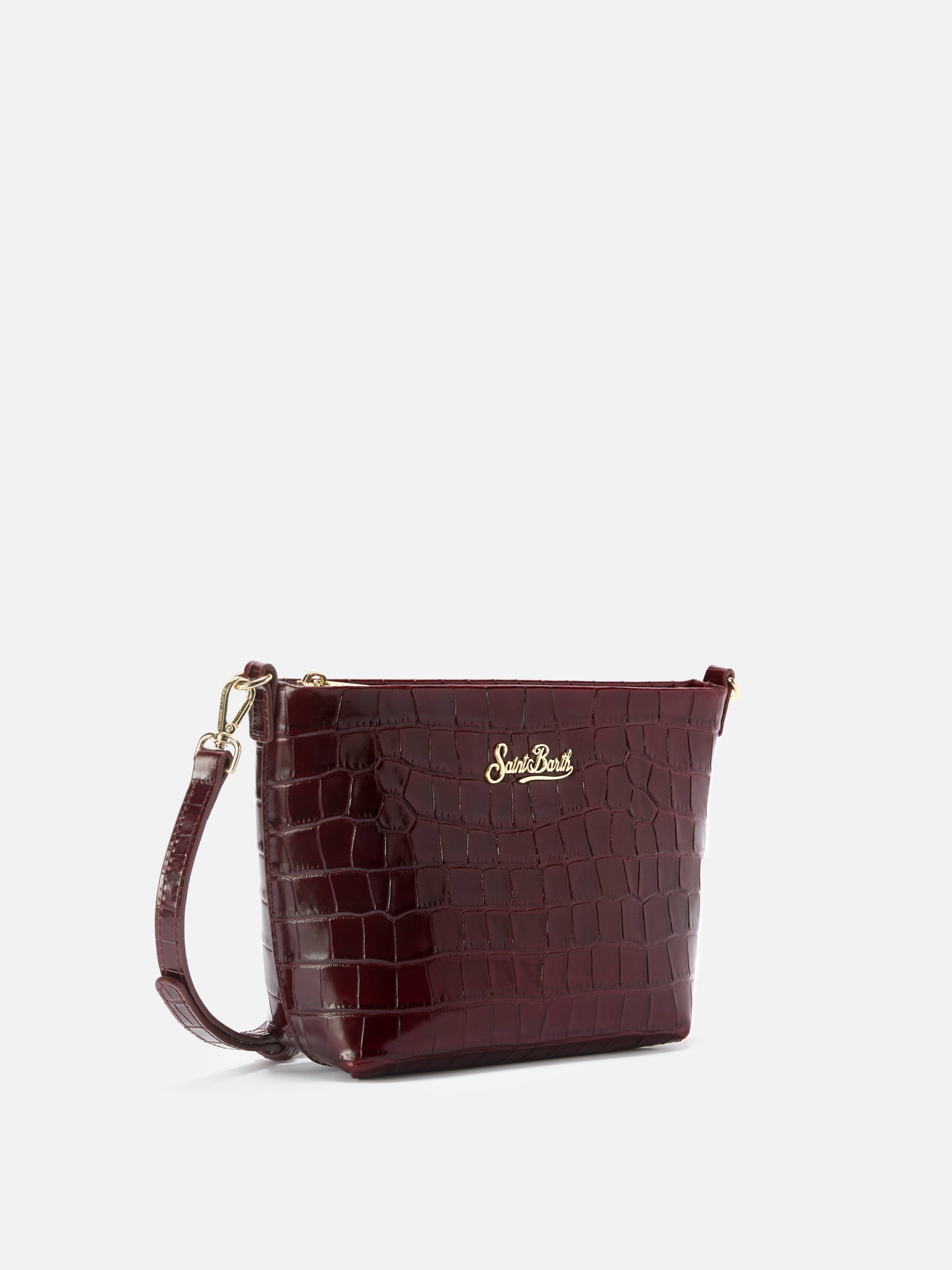 Aline Shoulder Bag in crocodile-print bordeaux leather