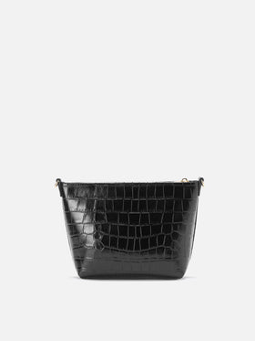 Aline Shoulder Bag in crocodile-print black leather