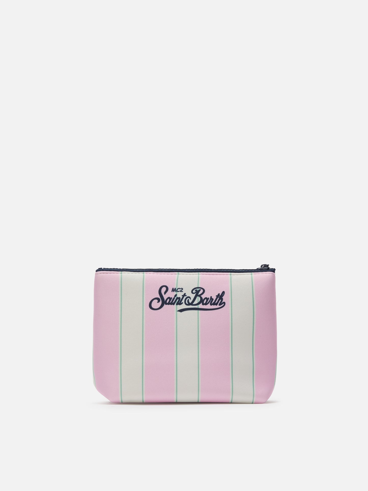 Pochette Aline in scuba a righe rosa e verdi con logo Beach Club