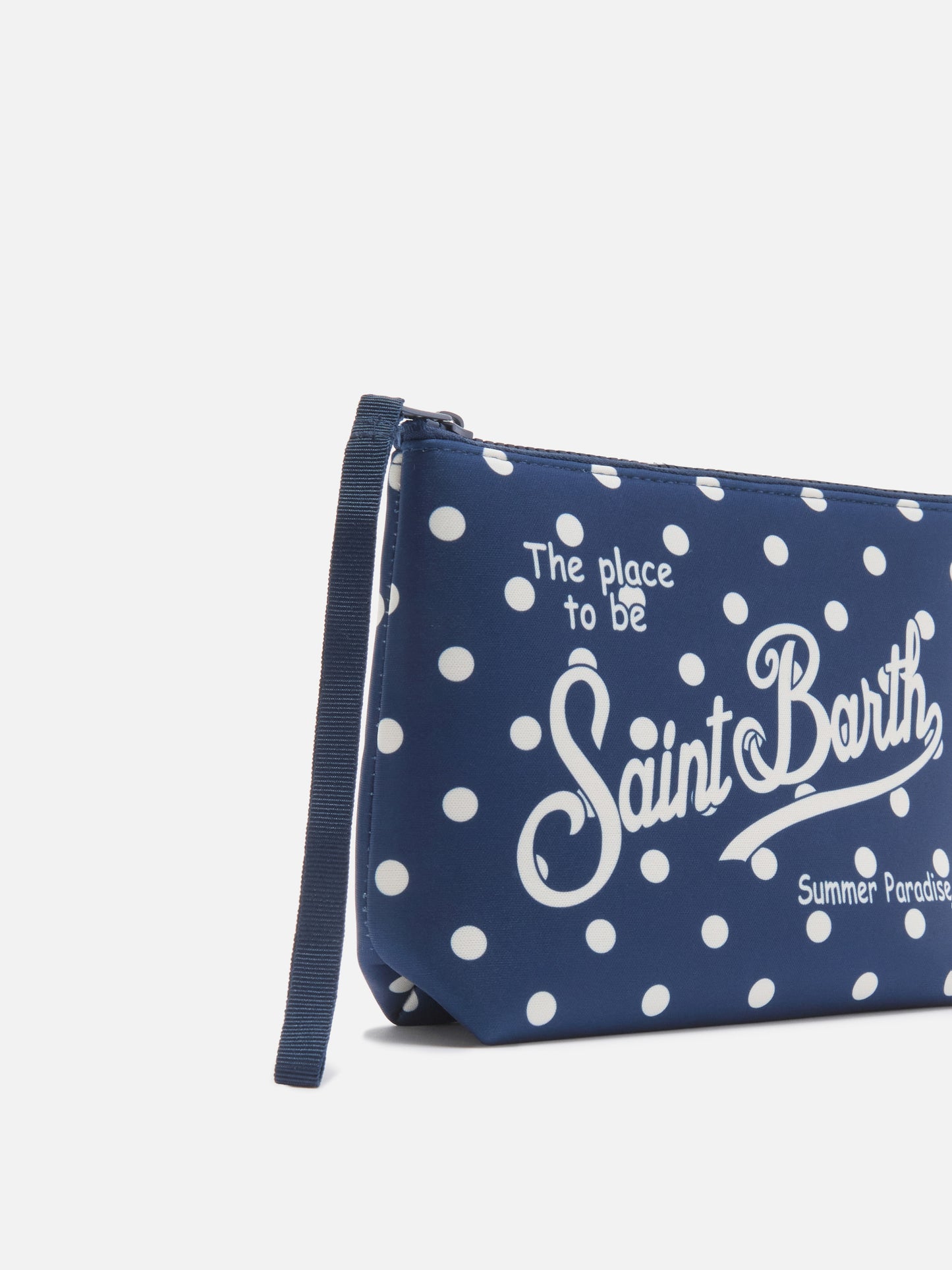 Pochette Aline in scuba con stampa pois blu