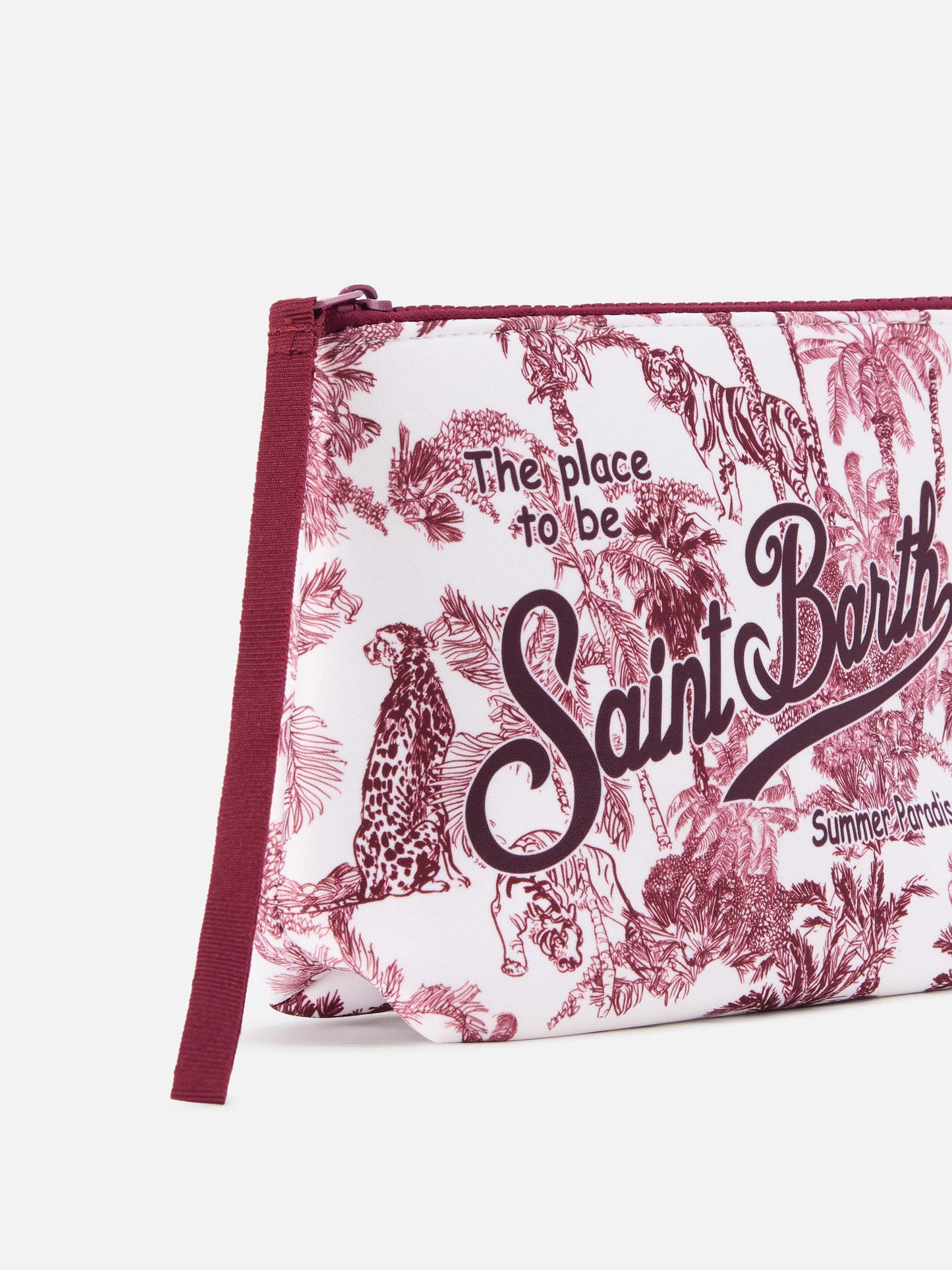 Pochette Aline in scuba con stampa Toile de Jouy bordeaux