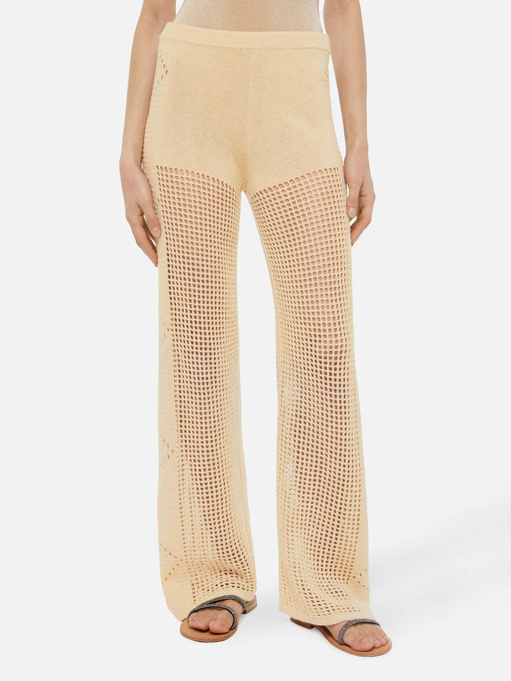 Pantaloni flare in crochet beige Alva