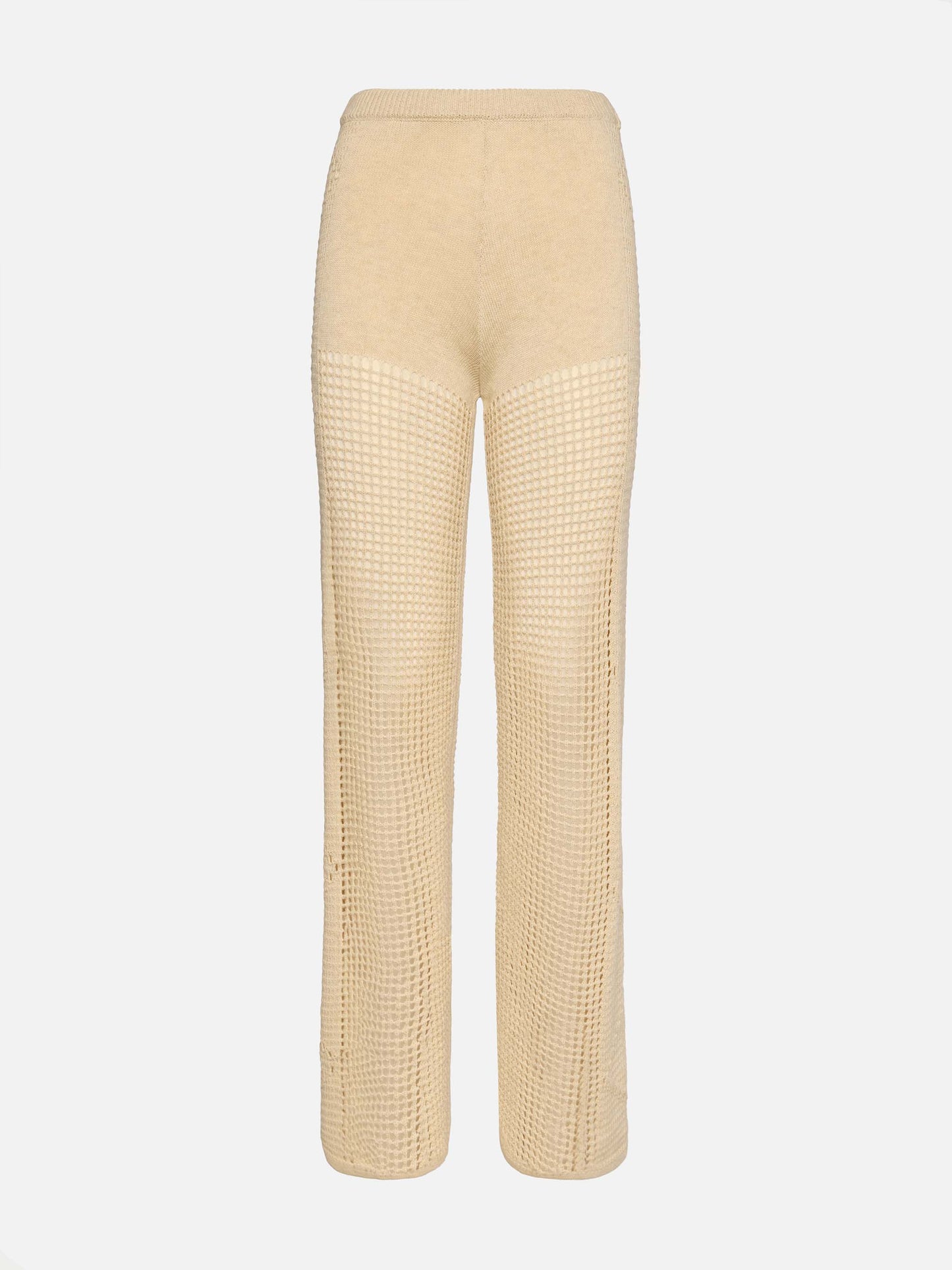 Alva beige gehäkelte Schlaghose