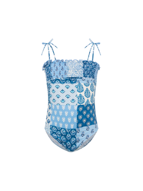 Amina one-piece swimsuit with floral patch and smocked bodice - MC2 Saint Barth