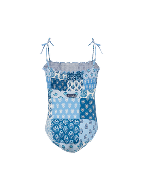 Amina one-piece swimsuit with floral patch and smocked bodice - MC2 Saint Barth