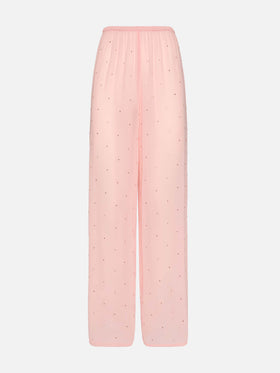 Amalia pink wide-leg georgette trousers with rhinestone embellishment - MC2 Saint Barth