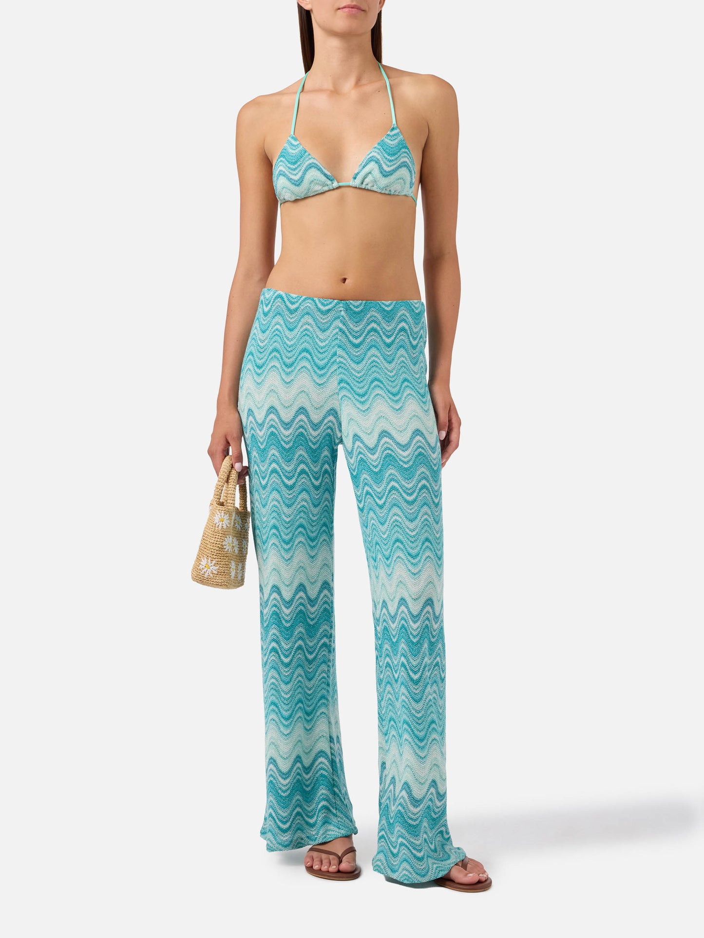 Pantalon long raschel dégradé Aqua green Amalia